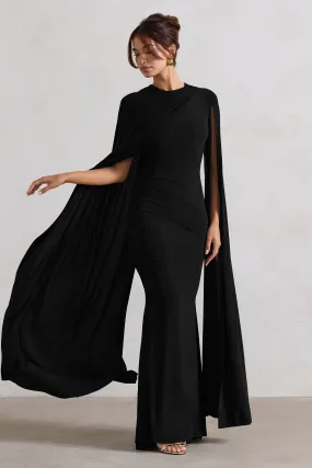 Magdelena | Black Asymmetric Cape Maxi Dress