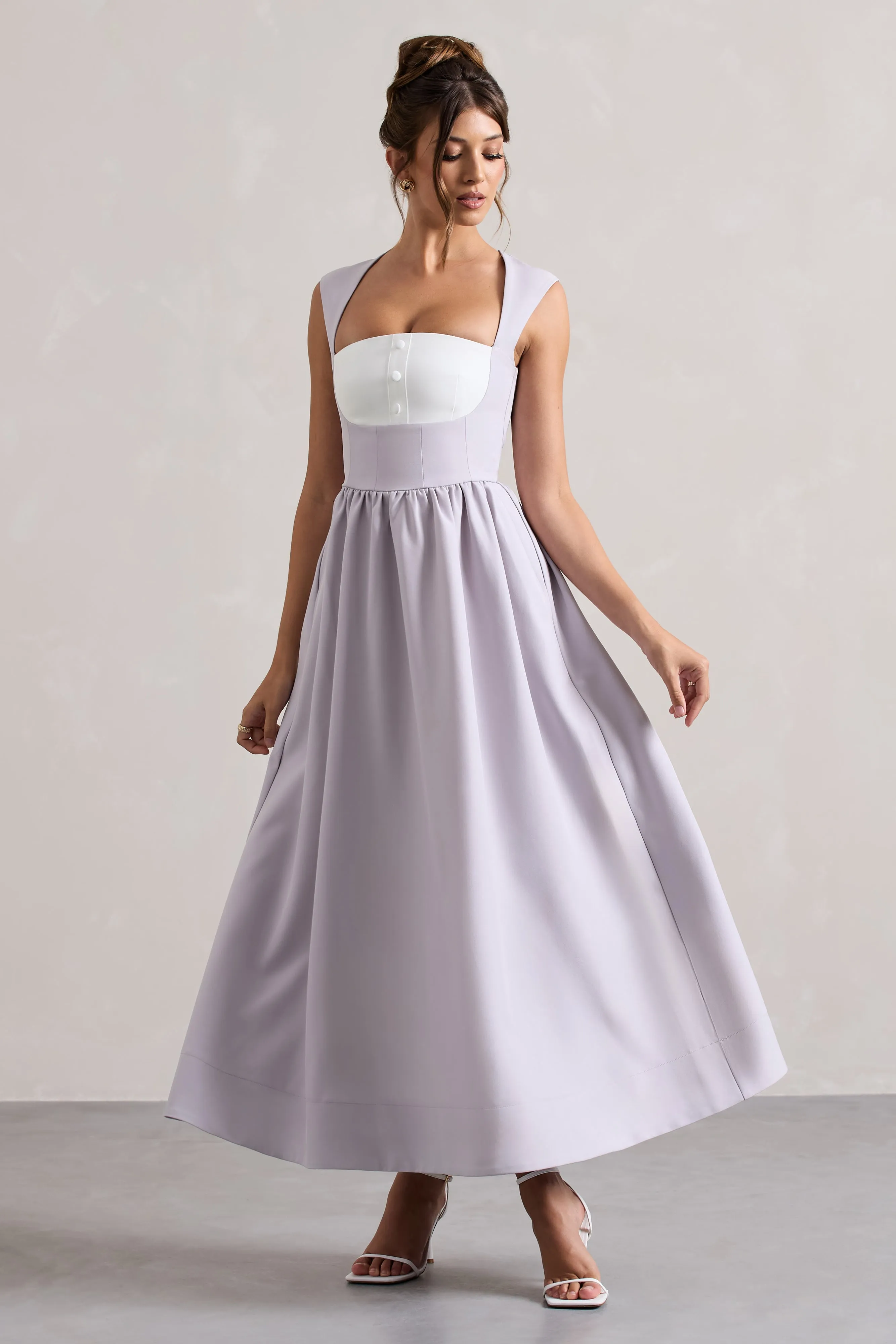 Maybelle | Mauve Square-Neck Corset Skater Maxi Dress