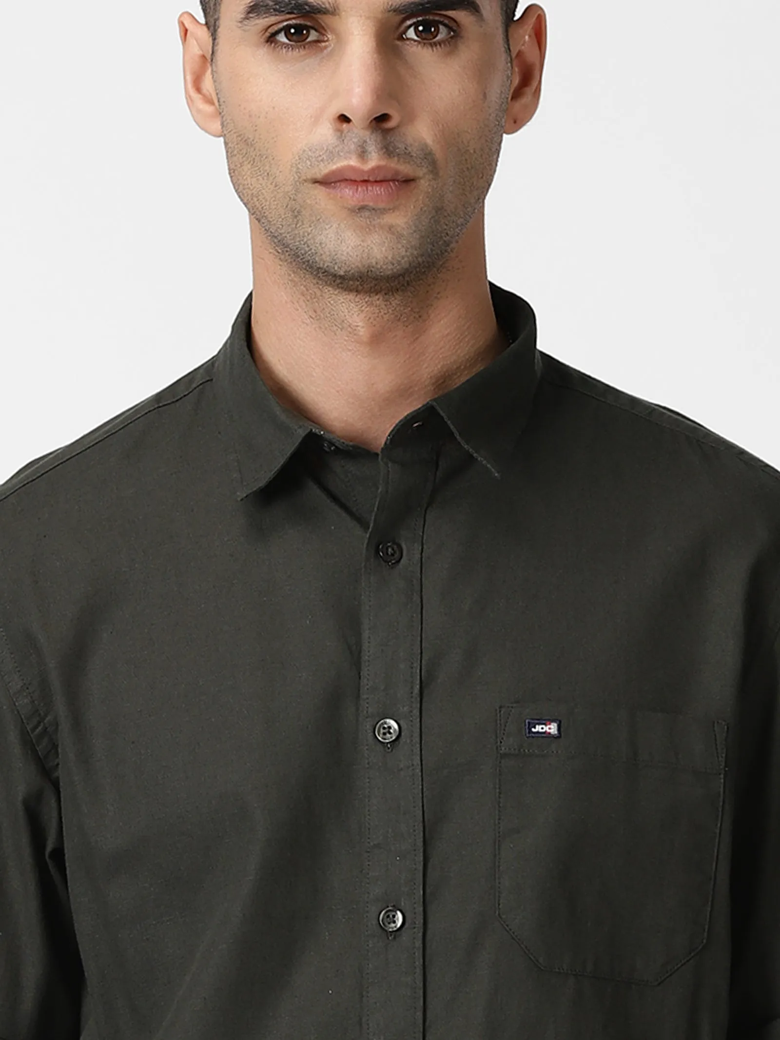 MEN'S DK OLIVE SOLID SLIM FIT SHIRT