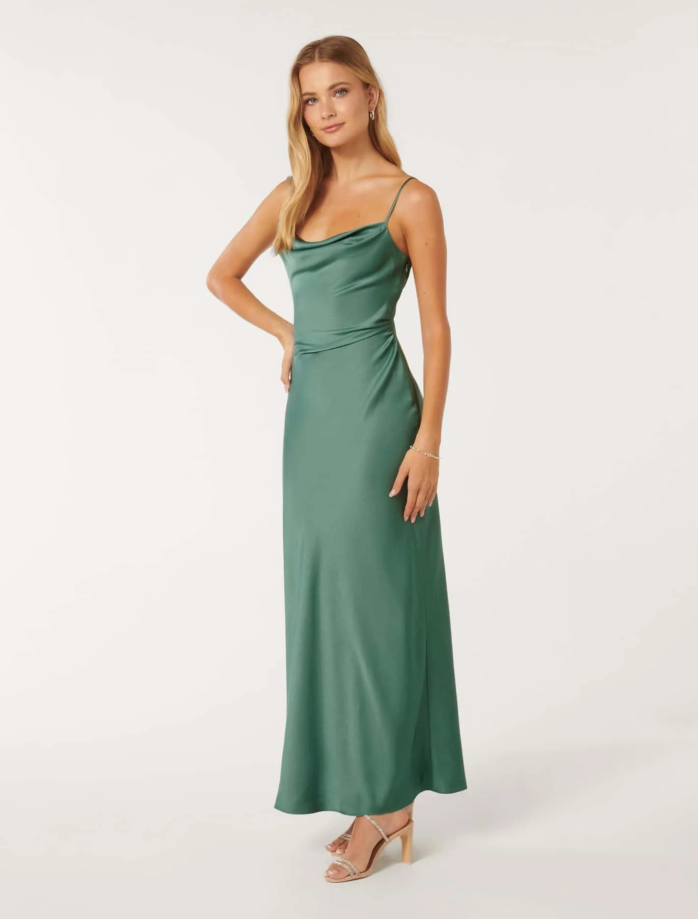 Mia Boat Neck Satin Maxi Dress