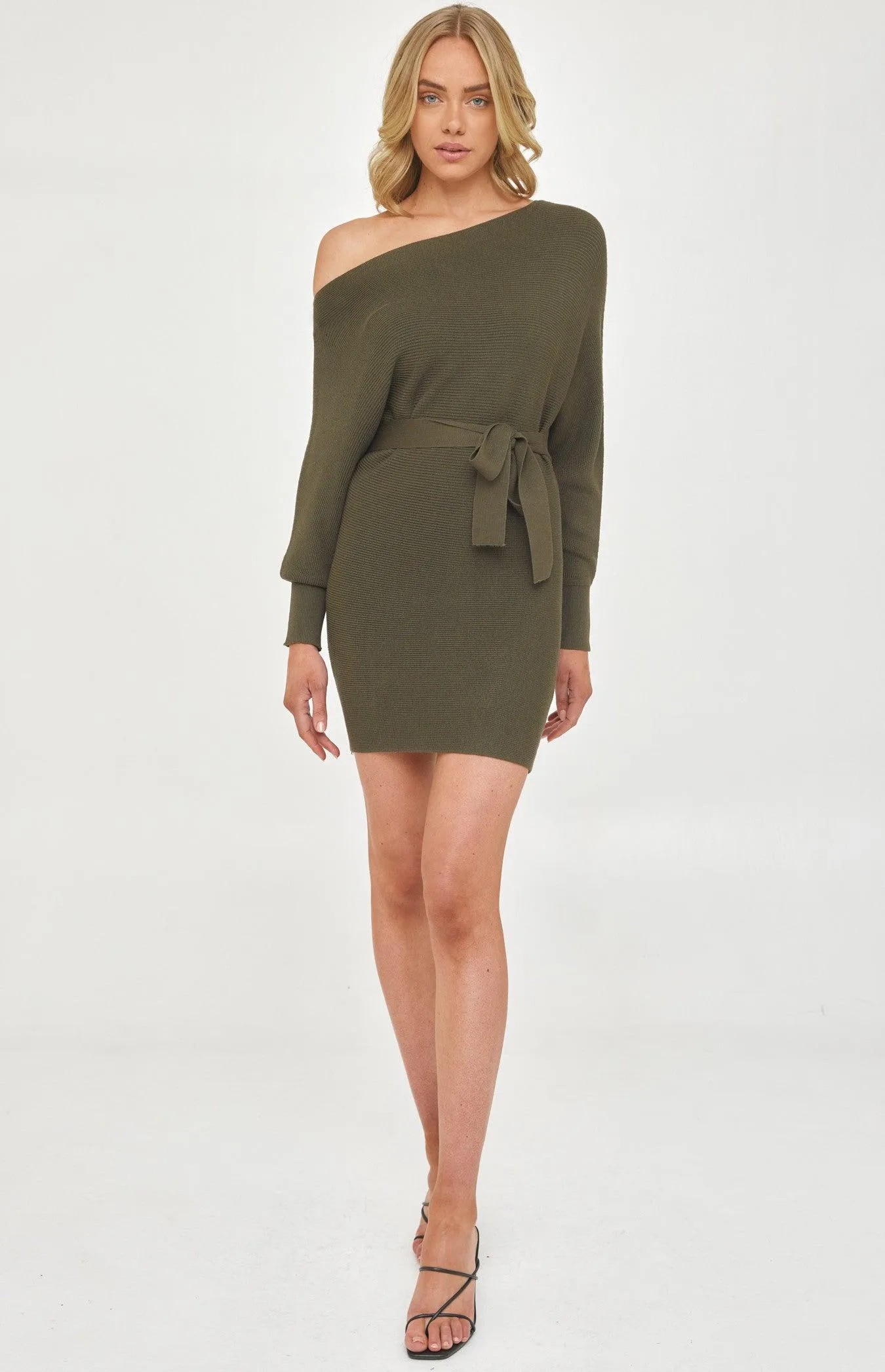 Mia Off Shoulder Knit Dress - Olive