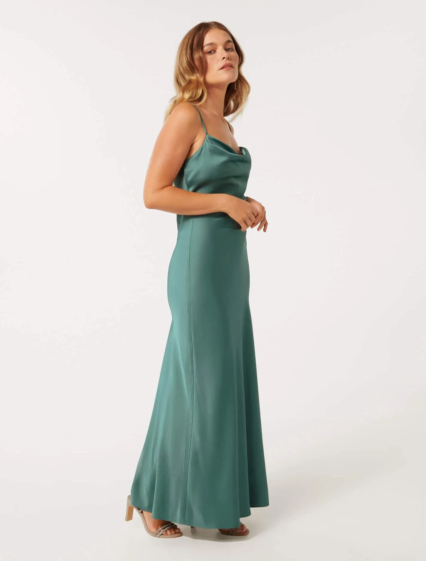 Mia Petite Boat Neck Satin Maxi Dress