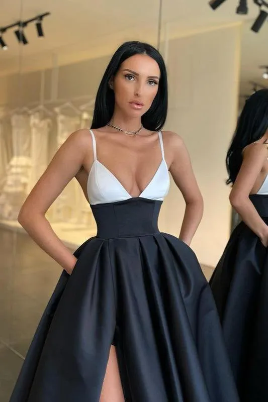 Monochrome Spaghetti-Straps Prom Dress