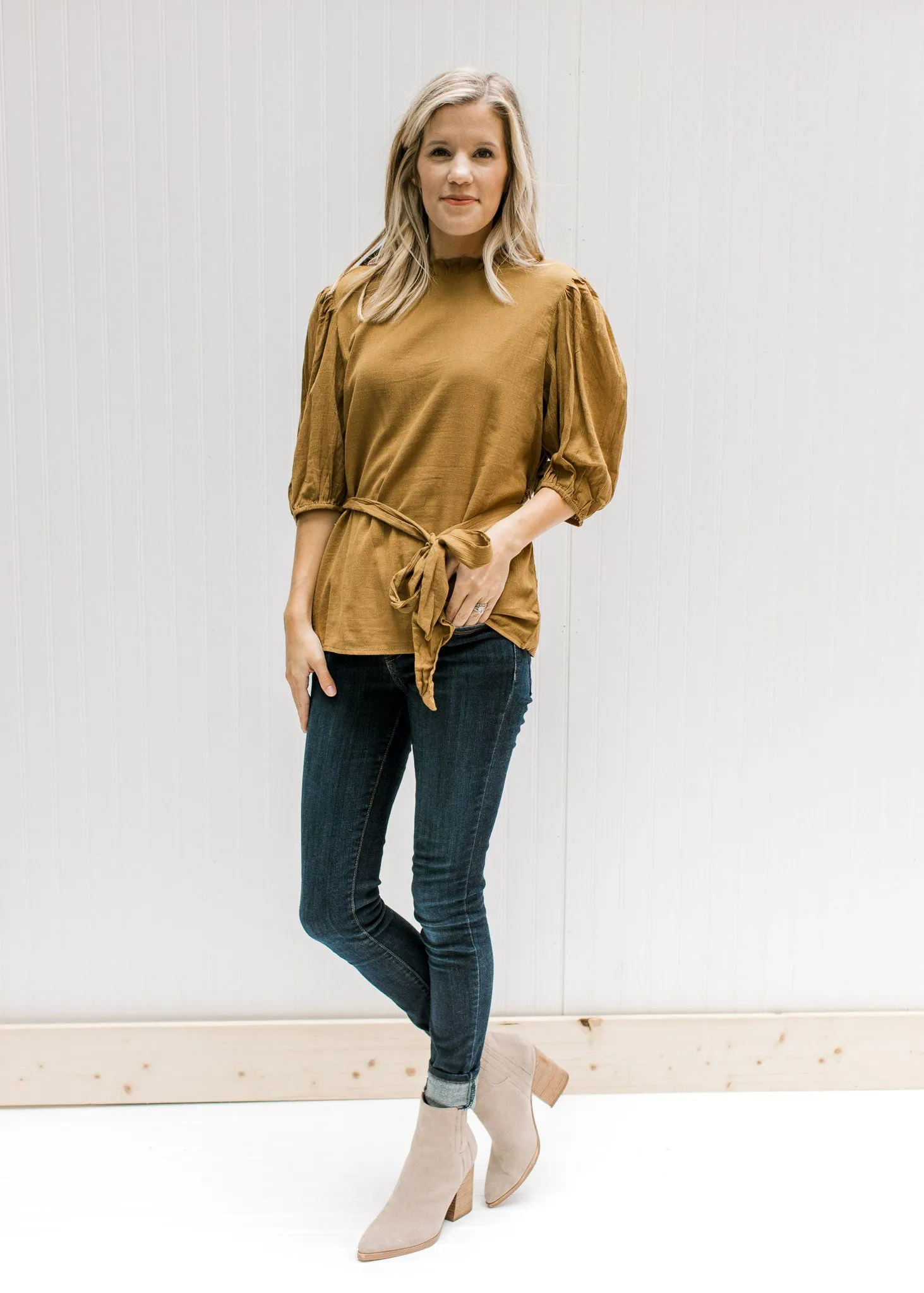 Moss Ruffle Neck Top