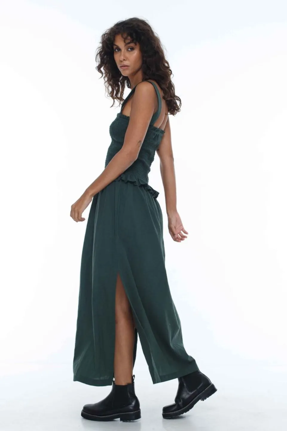 Mythical Moments Shirred Basil Midi Dress