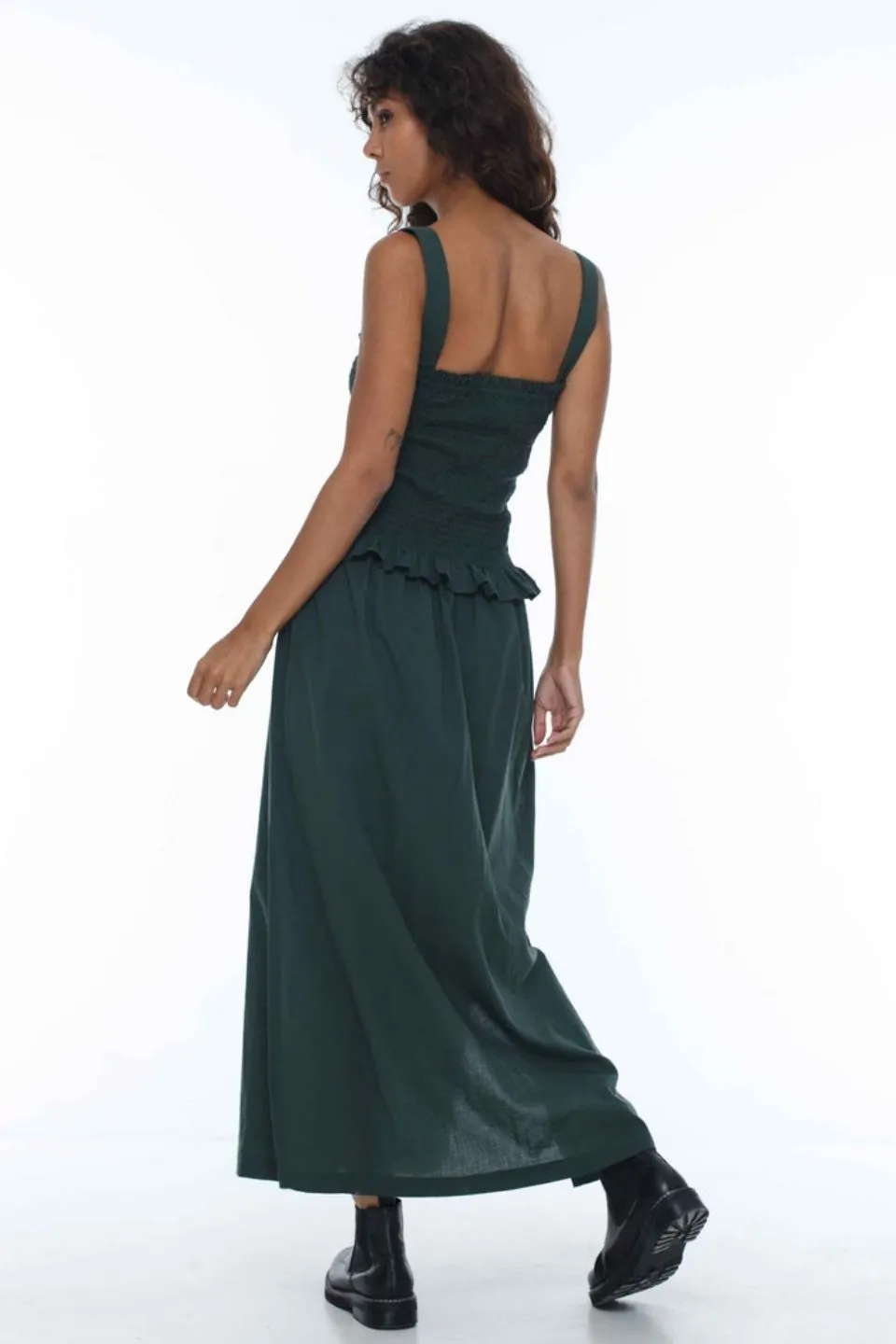 Mythical Moments Shirred Basil Midi Dress