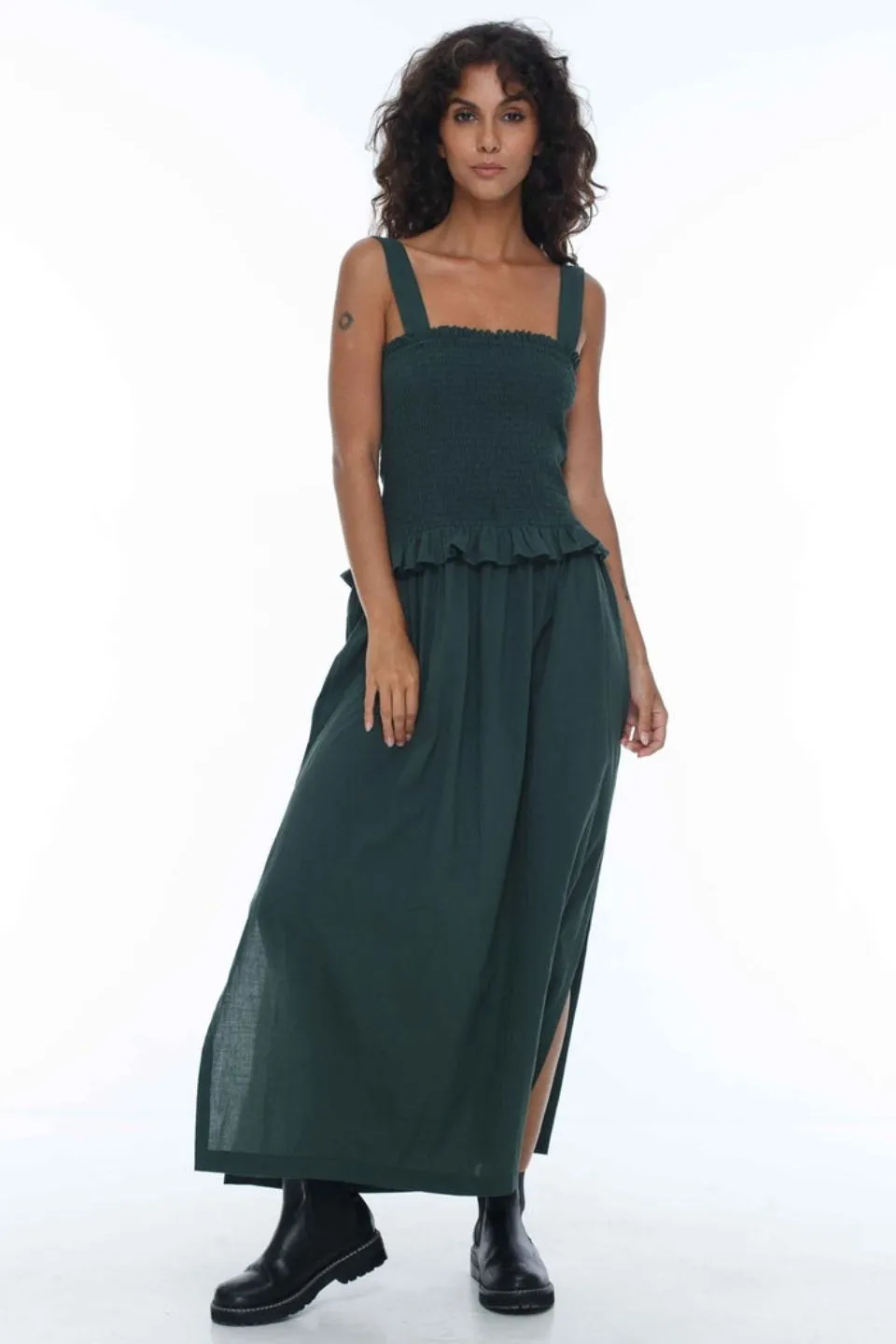 Mythical Moments Shirred Basil Midi Dress