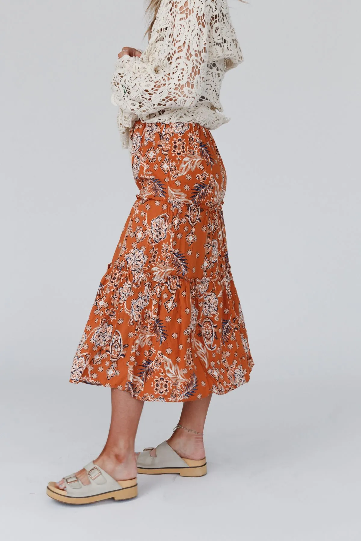 Nature Walk Printed Maxi Skirt - Rust