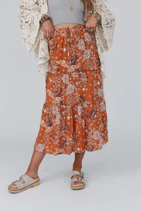 Nature Walk Printed Maxi Skirt - Rust