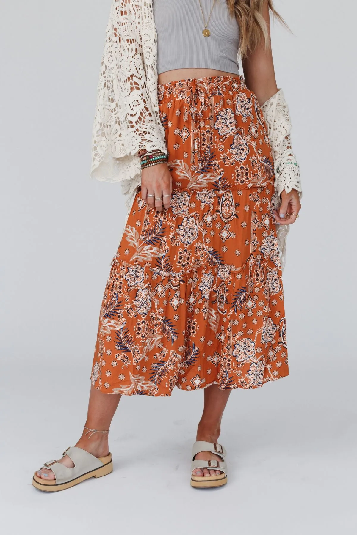 Nature Walk Printed Maxi Skirt - Rust