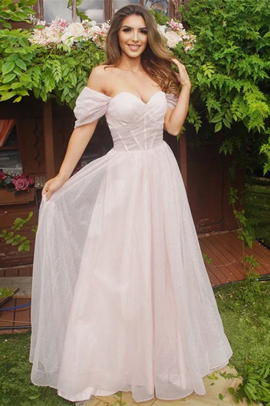 Off-the-Shoulder Evening Dress in Pale Pink