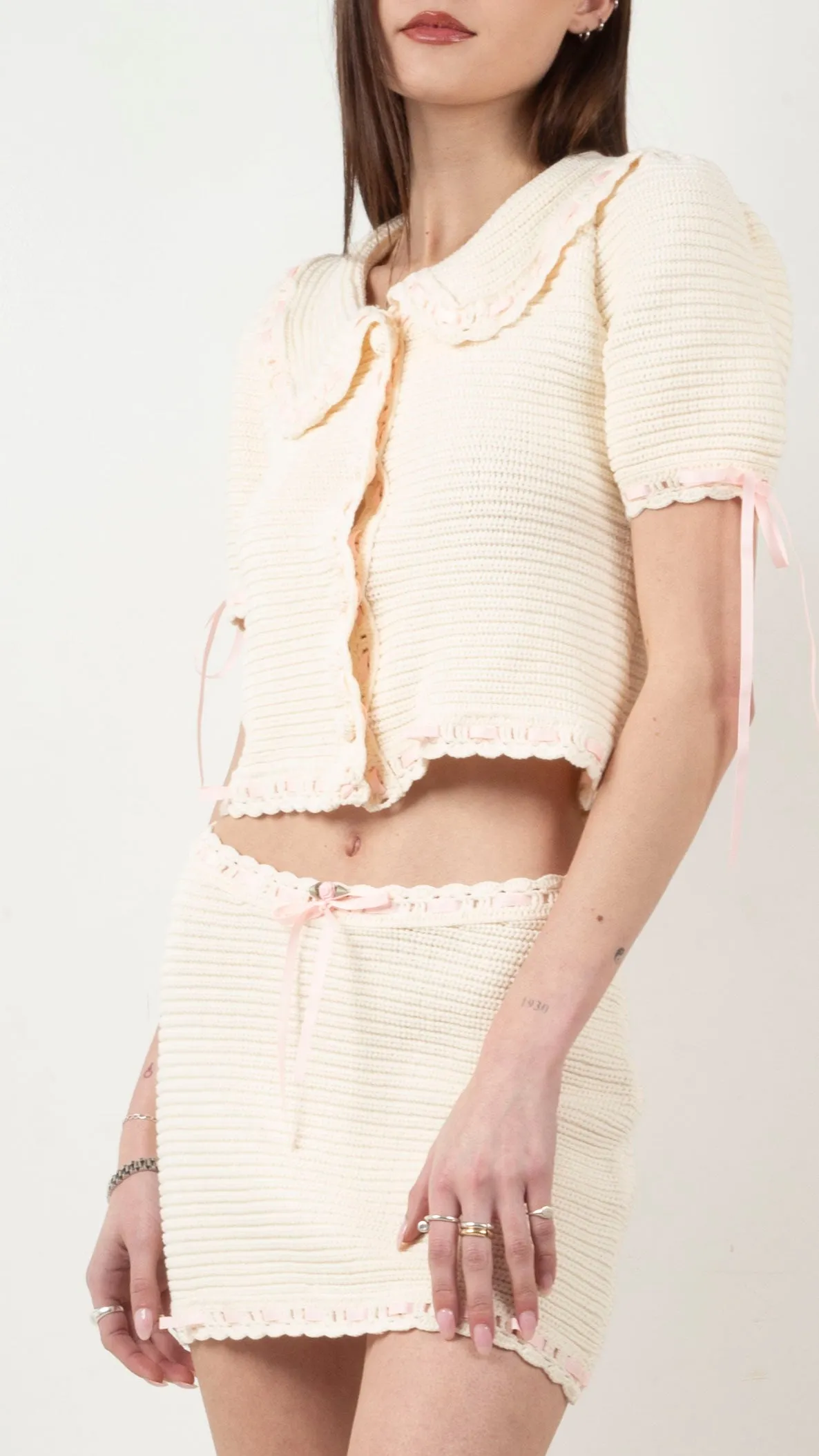 Olina Crochet Crop Cardigan - Cream