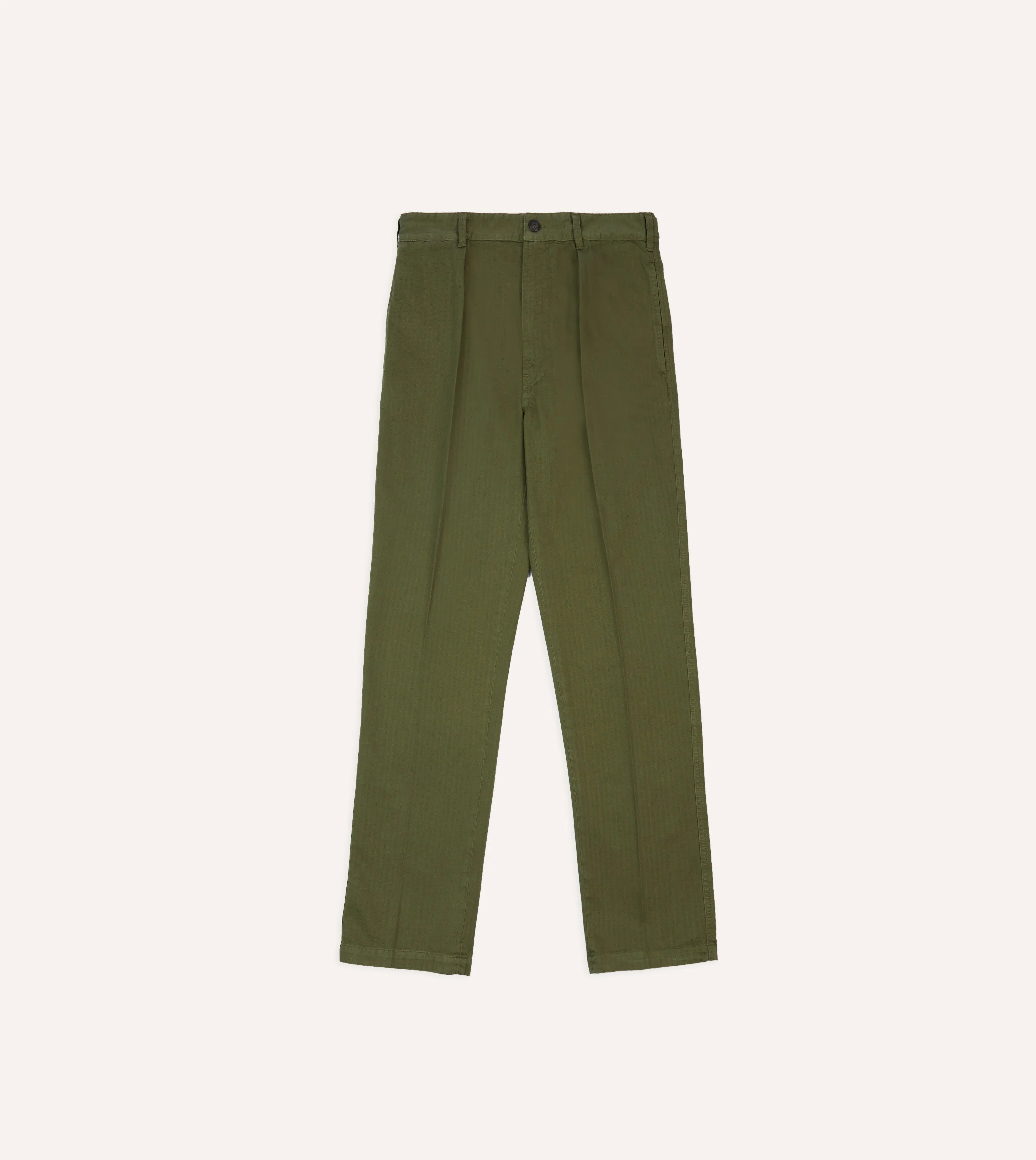 Olive Herringbone Cotton Games Trousers