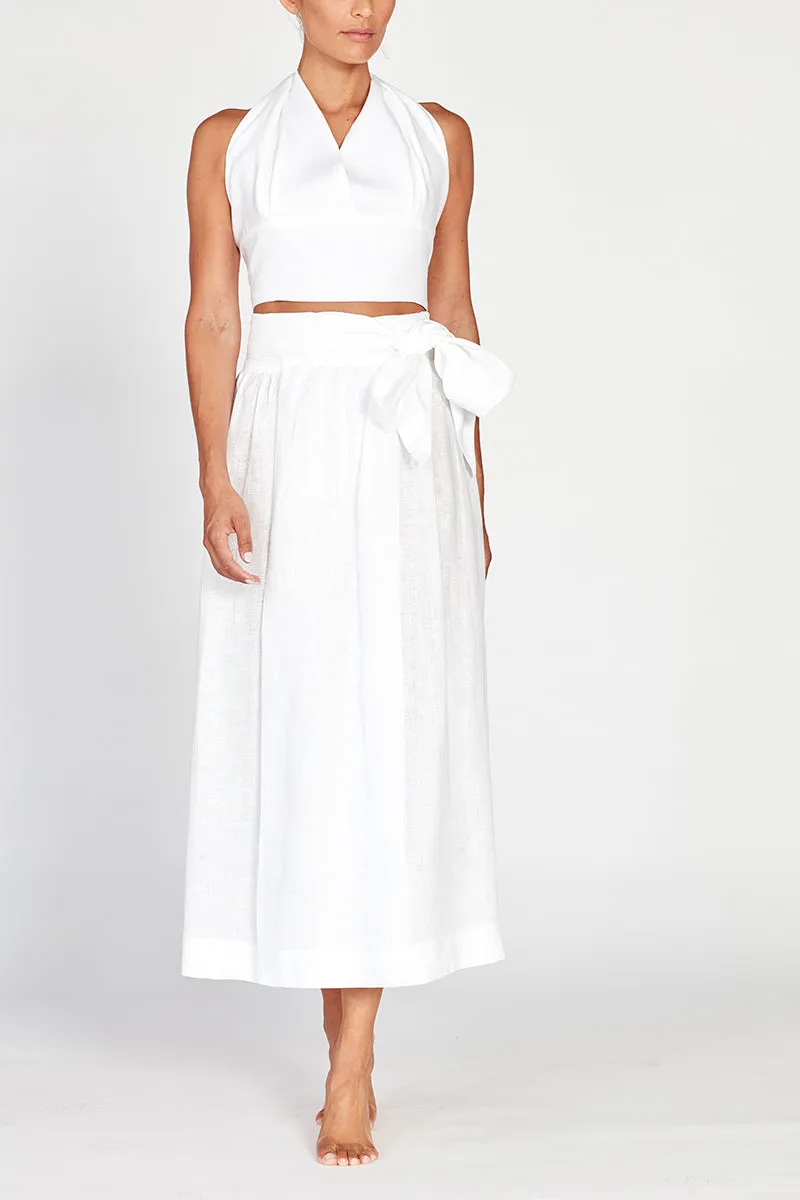 White Linen Wrap Maxi Skirt by Ondine