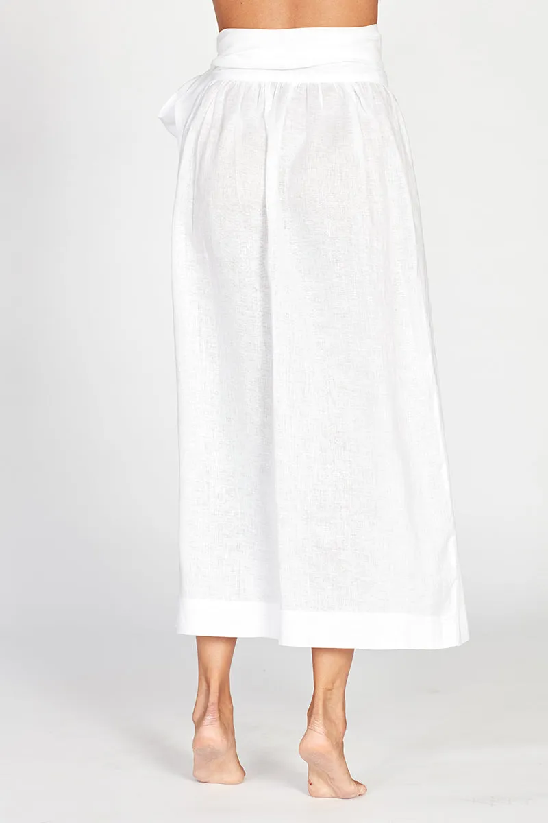 White Linen Wrap Maxi Skirt by Ondine