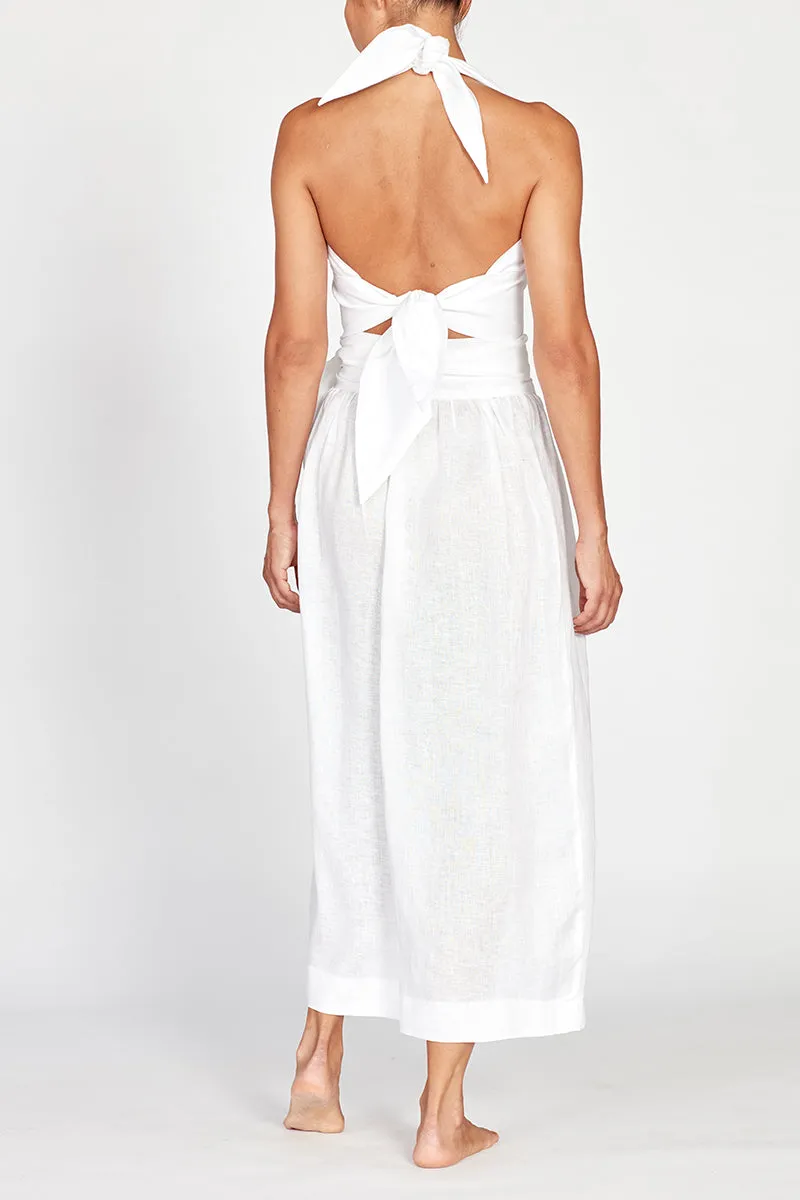 White Linen Wrap Maxi Skirt by Ondine