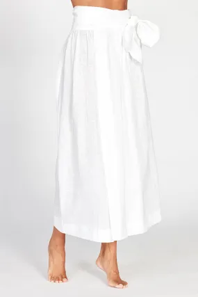 White Linen Wrap Maxi Skirt by Ondine