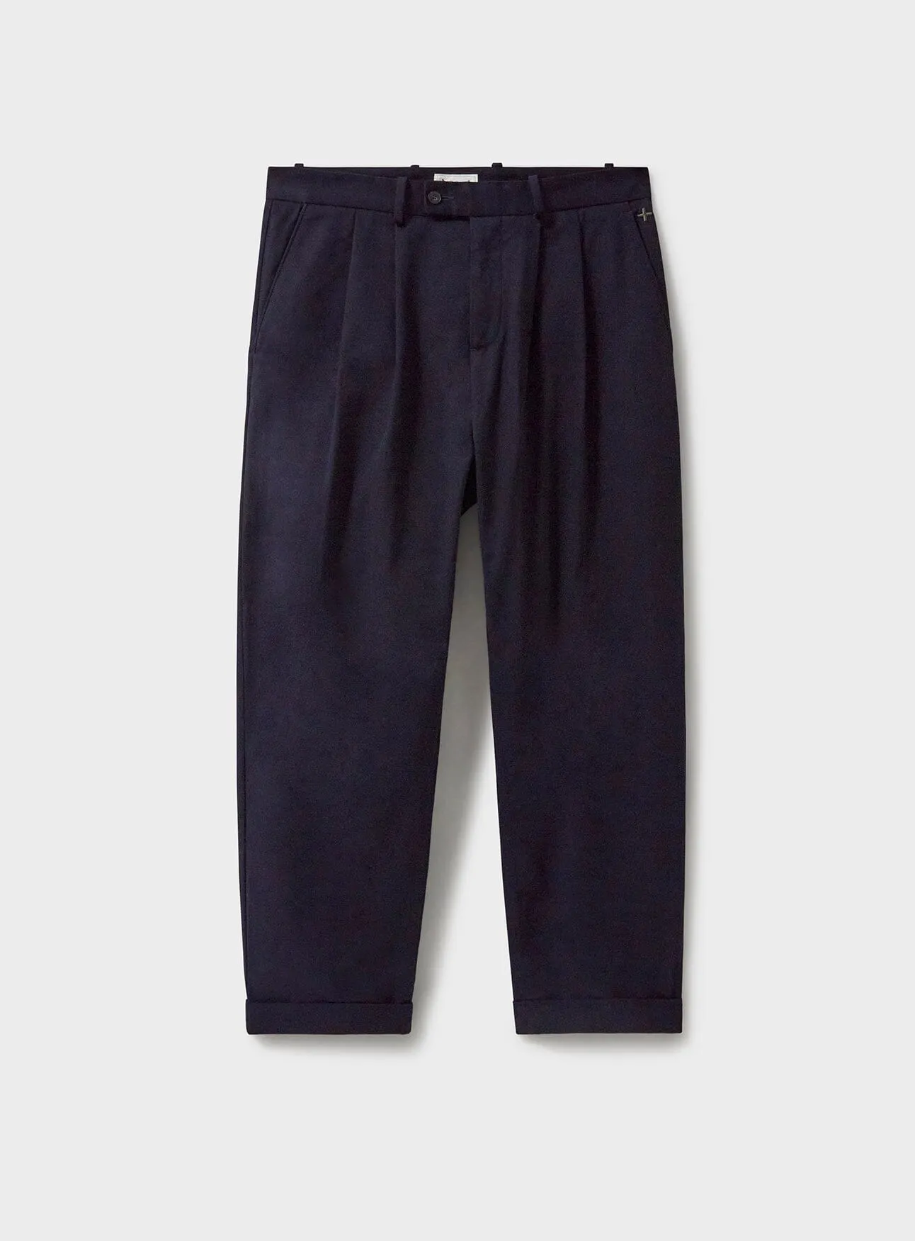 Organic Cotton stretch Navy Pleated Trouser