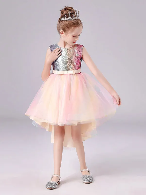 Pink Flower Girl Dresses Tulle Sleeveless Short Princess Dress Bows Formal Kids Dresses