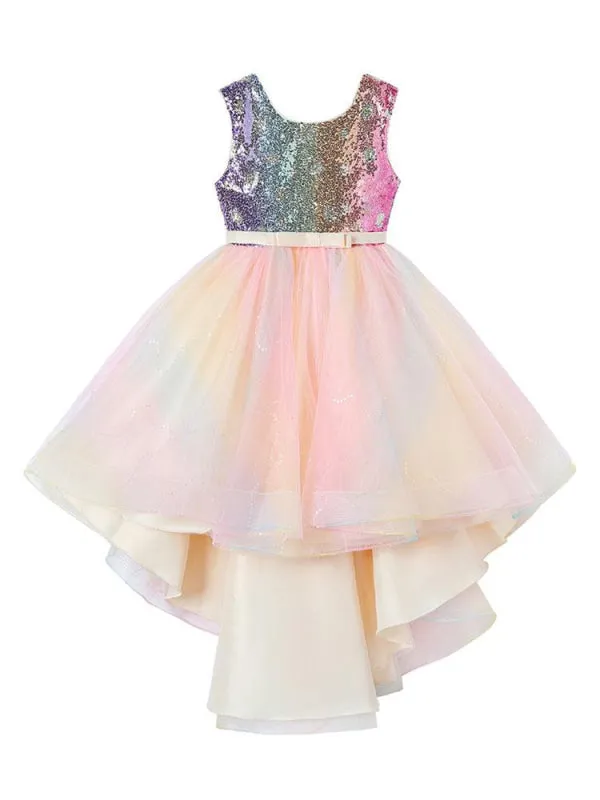 Pink Flower Girl Dresses Tulle Sleeveless Short Princess Dress Bows Formal Kids Dresses