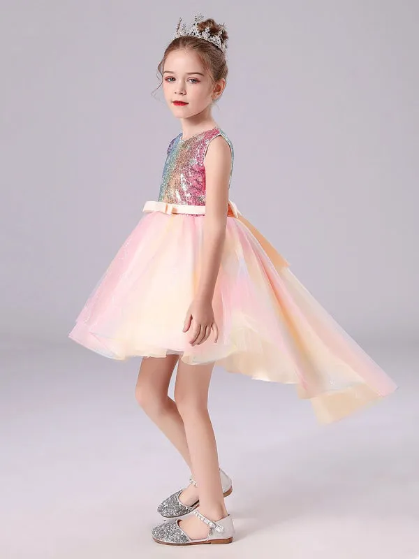 Pink Flower Girl Dresses Tulle Sleeveless Short Princess Dress Bows Formal Kids Dresses