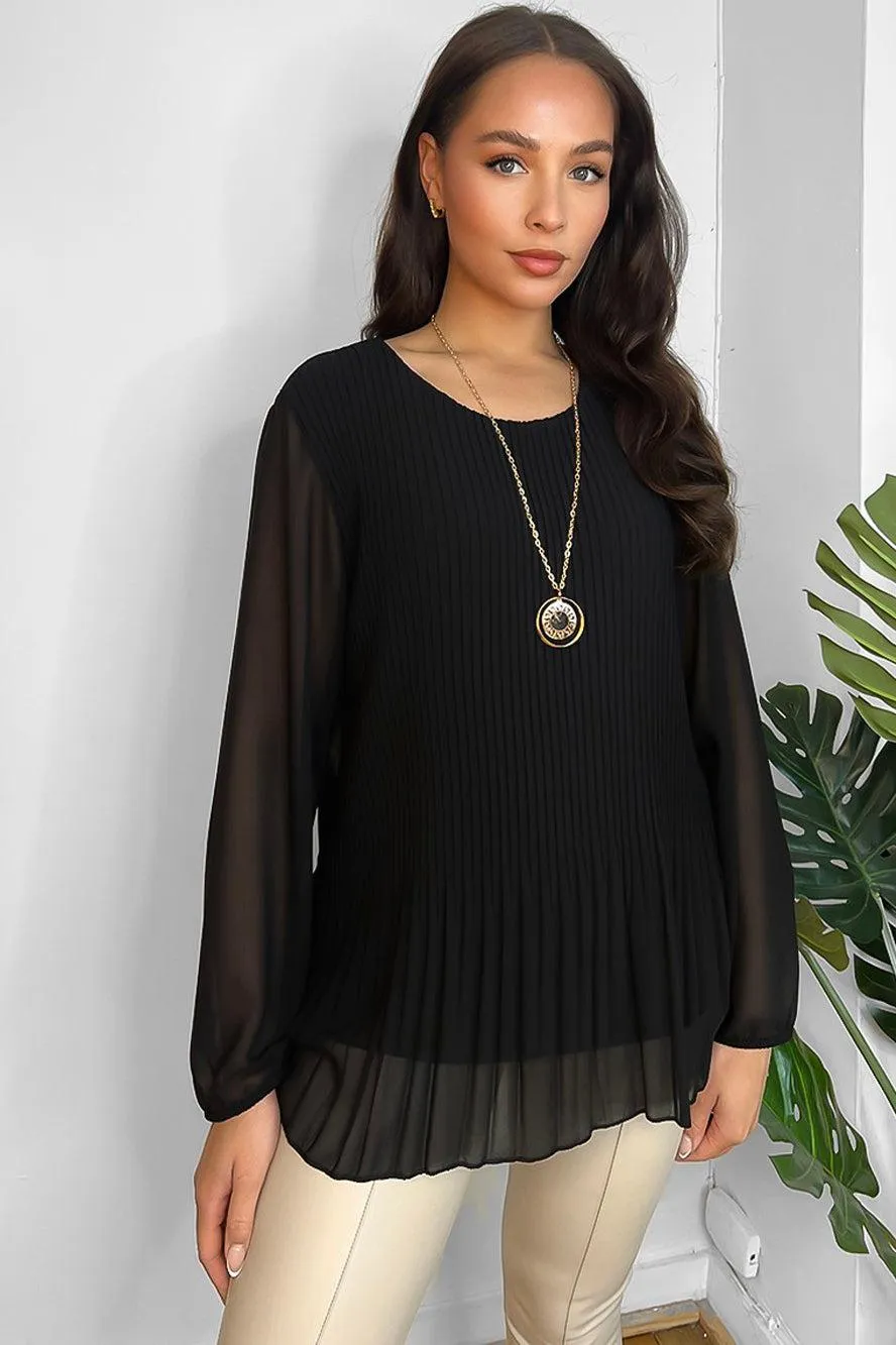 Pleated Chiffon Necklace Blouse