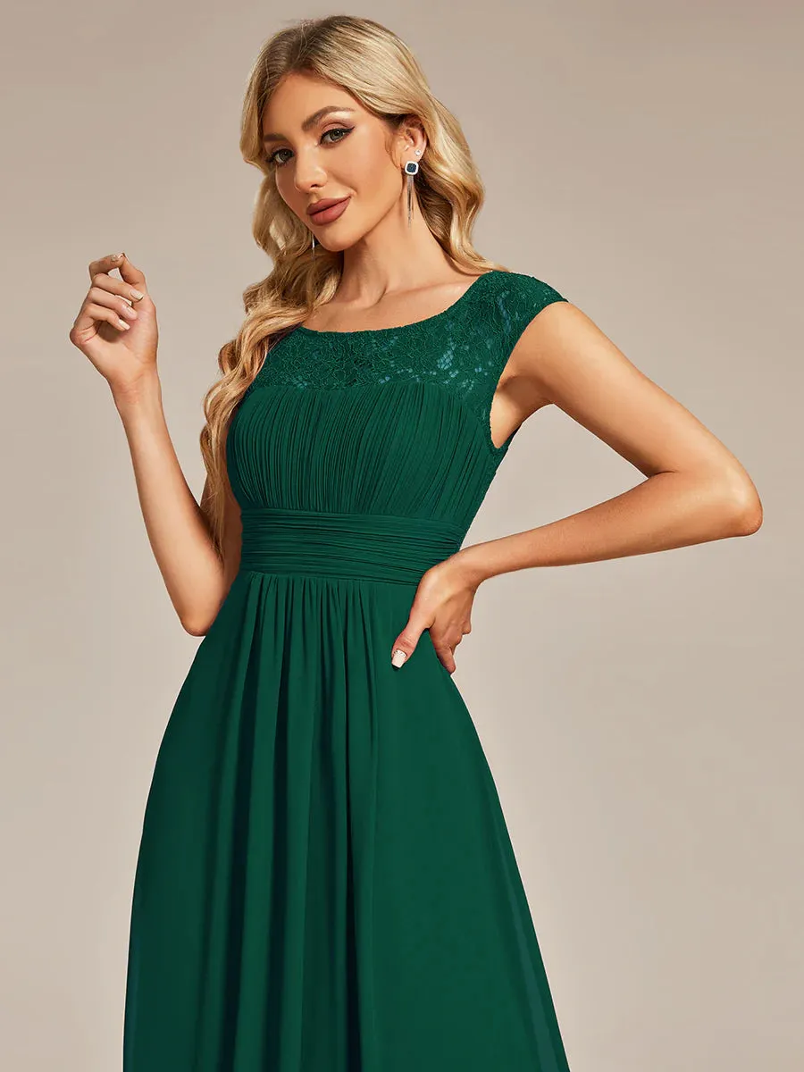 Plus Cap Sleeve A Line Lace & Chiffon Bridesmaid Dress