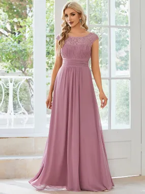 Plus Cap Sleeve A Line Lace & Chiffon Bridesmaid Dress