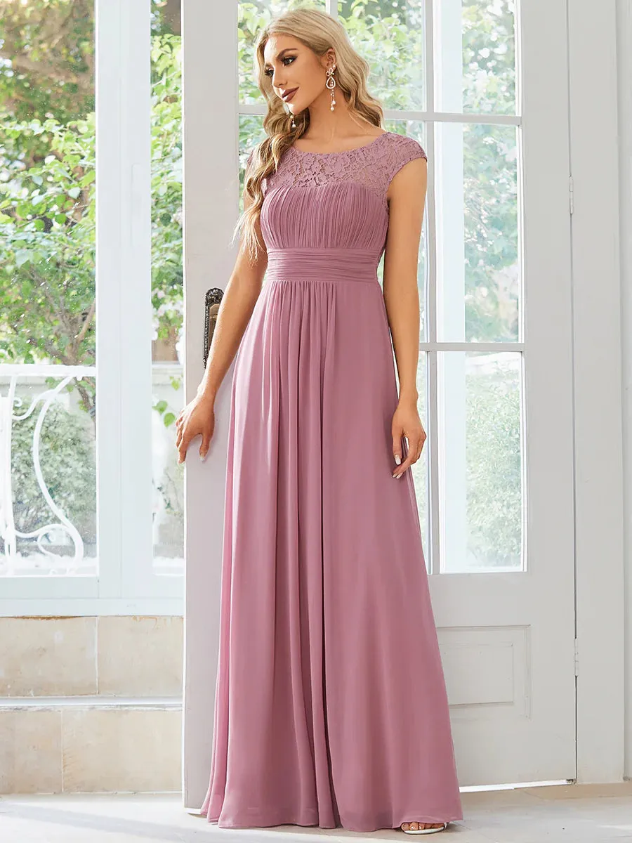 Plus Cap Sleeve A Line Lace & Chiffon Bridesmaid Dress