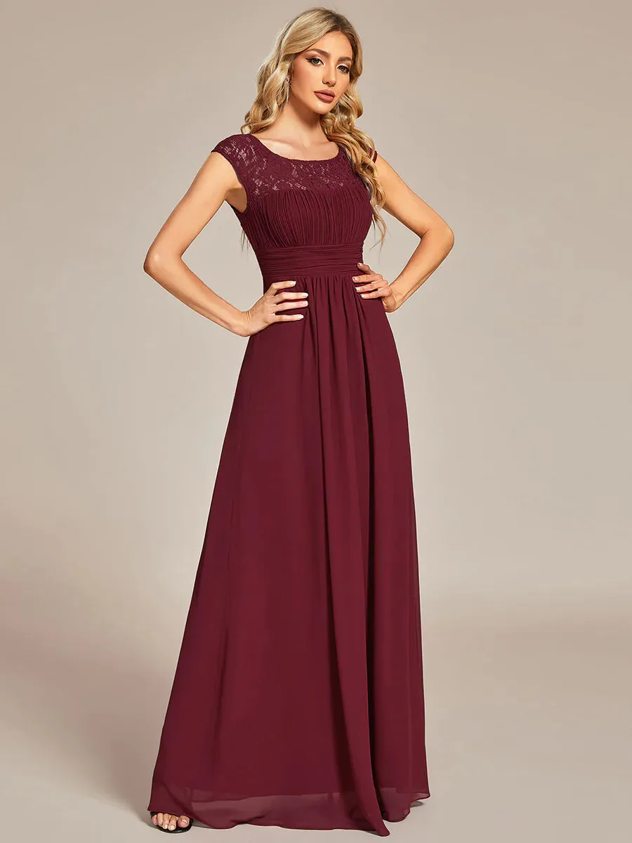 Plus Cap Sleeve A Line Lace & Chiffon Bridesmaid Dress