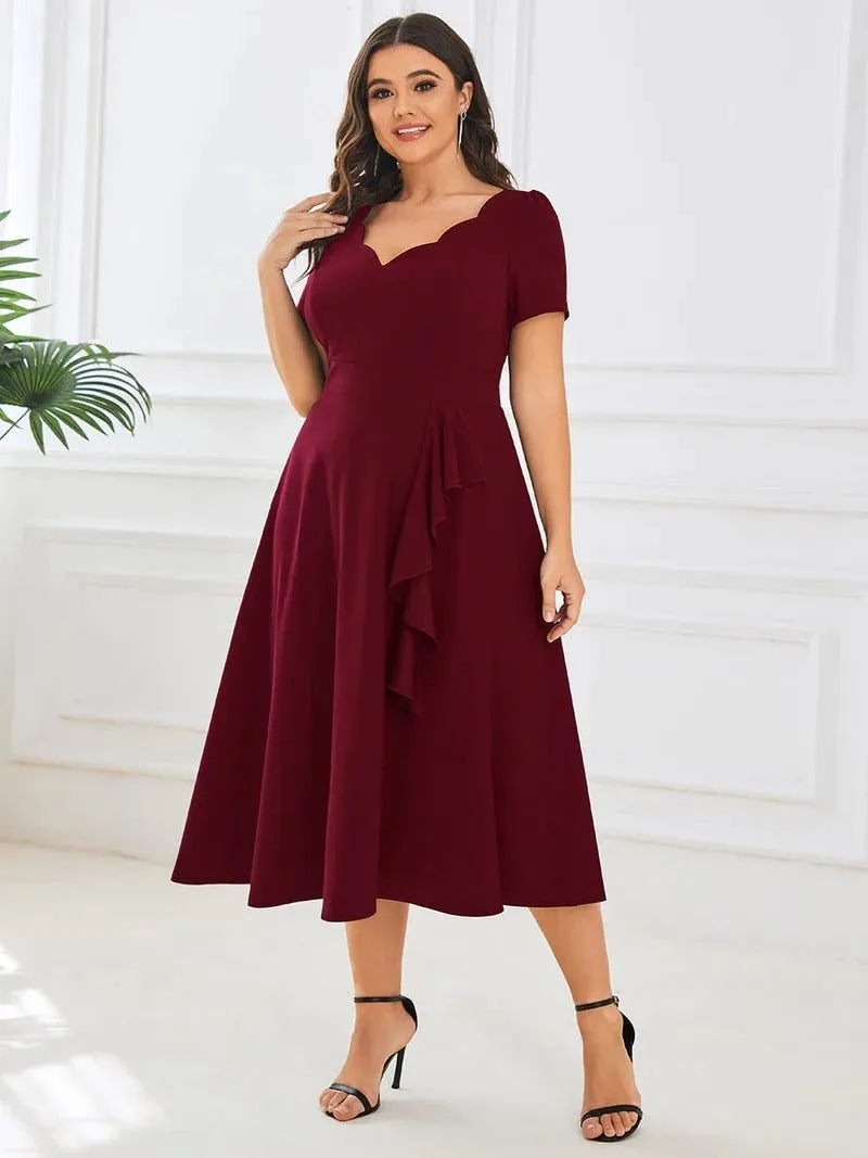 Plus Deep V Neck Knee Length Short Sleeves A Line Evening Dresses