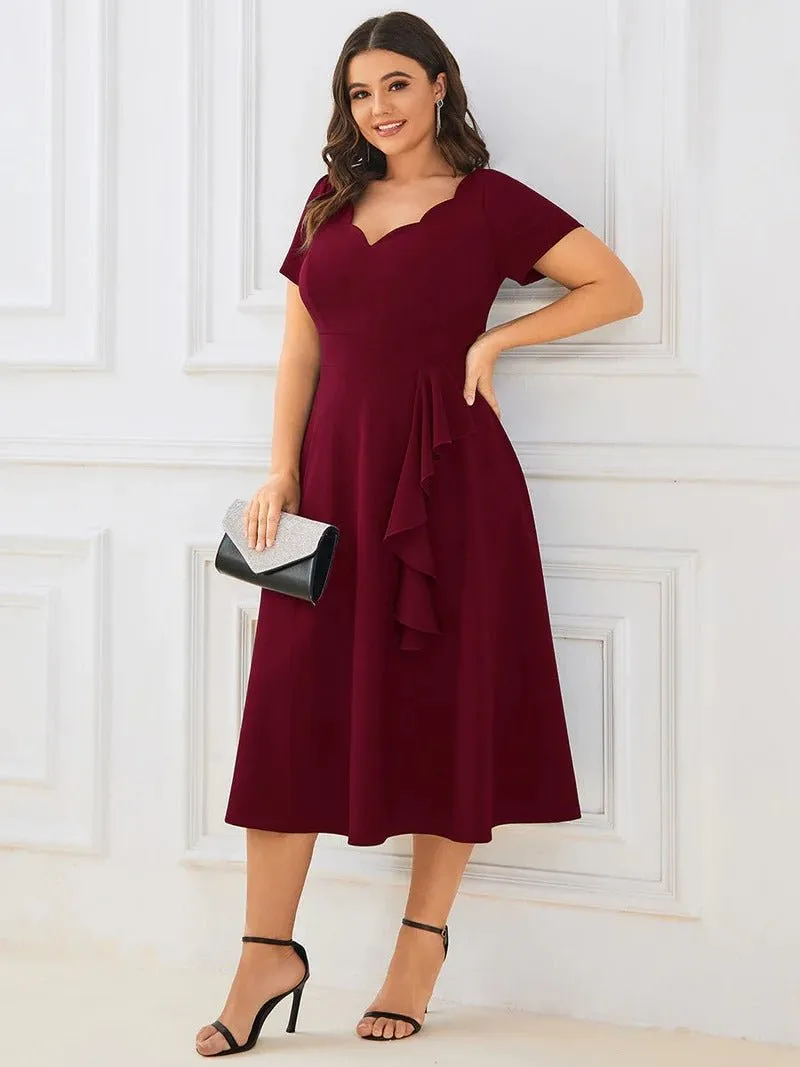 Plus Deep V Neck Knee Length Short Sleeves A Line Evening Dresses