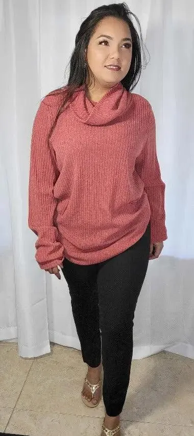 Plus size Sweater | Mauve Cowl Neck Long Sleeves