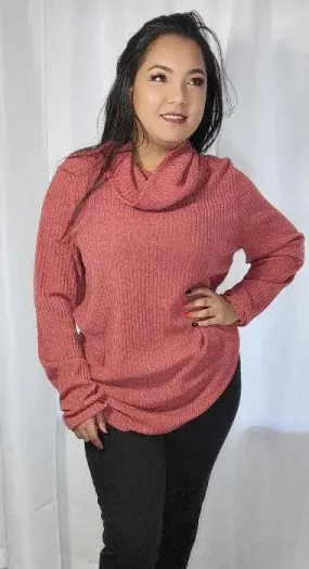 Plus size Sweater | Mauve Cowl Neck Long Sleeves