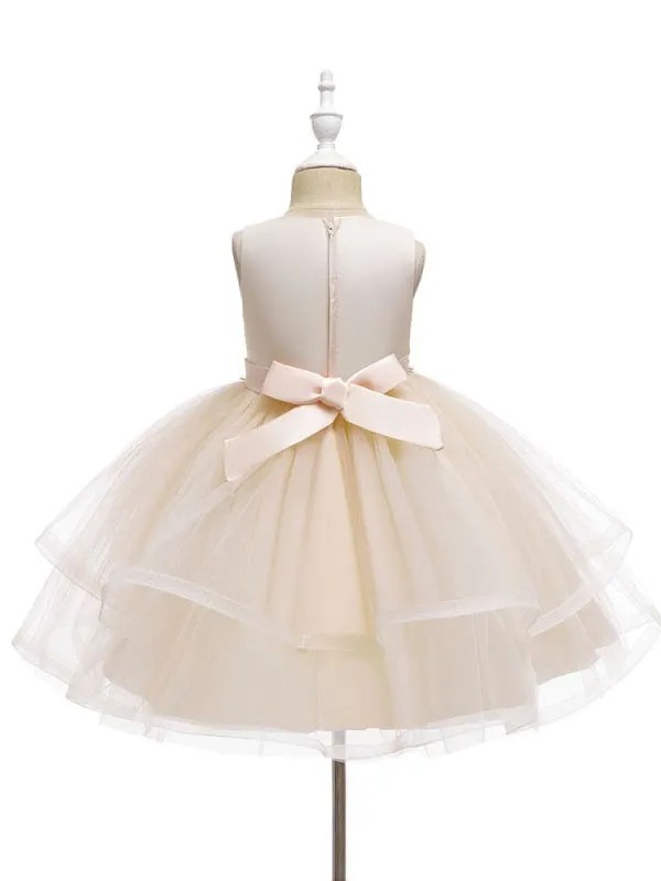 Polyester Sleeveless Knee-Length Ball Gown Flower Girl Dresses with Bows