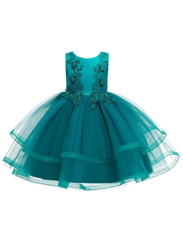 Polyester Sleeveless Knee-Length Ball Gown Flower Girl Dresses with Bows