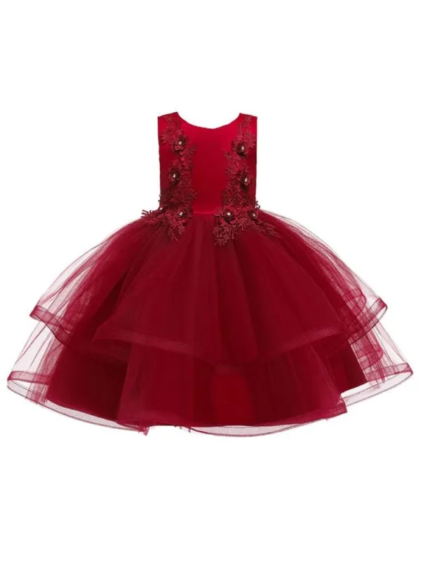 Polyester Sleeveless Knee-Length Ball Gown Flower Girl Dresses with Bows