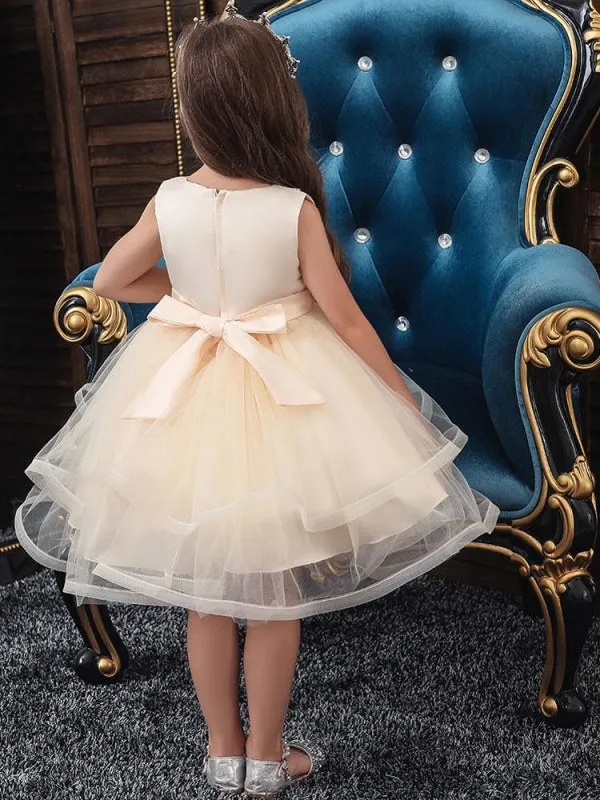 Polyester Sleeveless Knee-Length Ball Gown Flower Girl Dresses with Bows