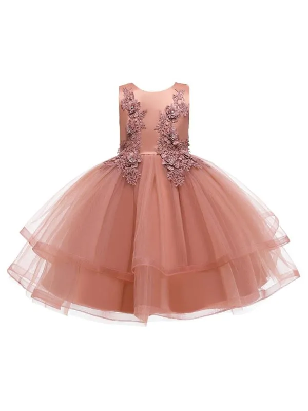 Polyester Sleeveless Knee-Length Ball Gown Flower Girl Dresses with Bows