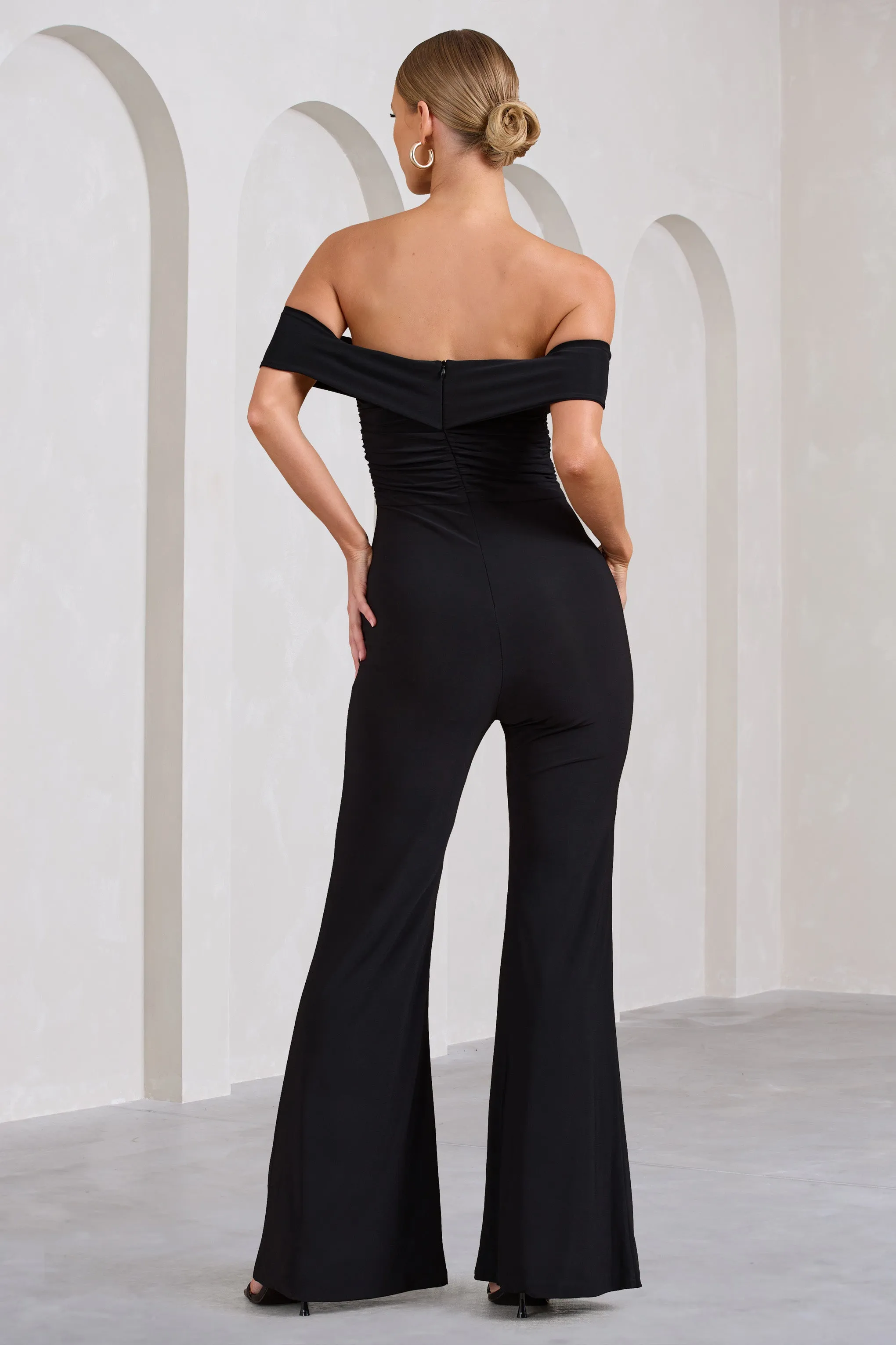 Recognition | Black Off The Shoulder Ruched Jumpsuit