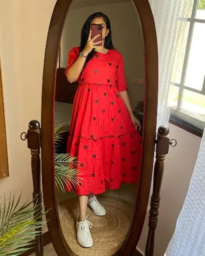 Red Valentine Special Cotton Middi Dress