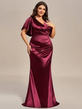 Robe de soirée plissée moulante à volants de grande taille en satin extensible