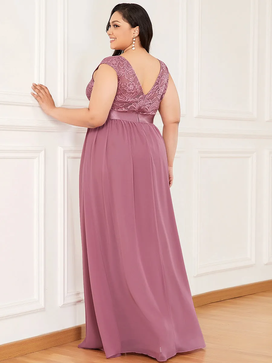 Robe Demoiselle d'Honneur Grande Taille avec Dos en V et Dentelle