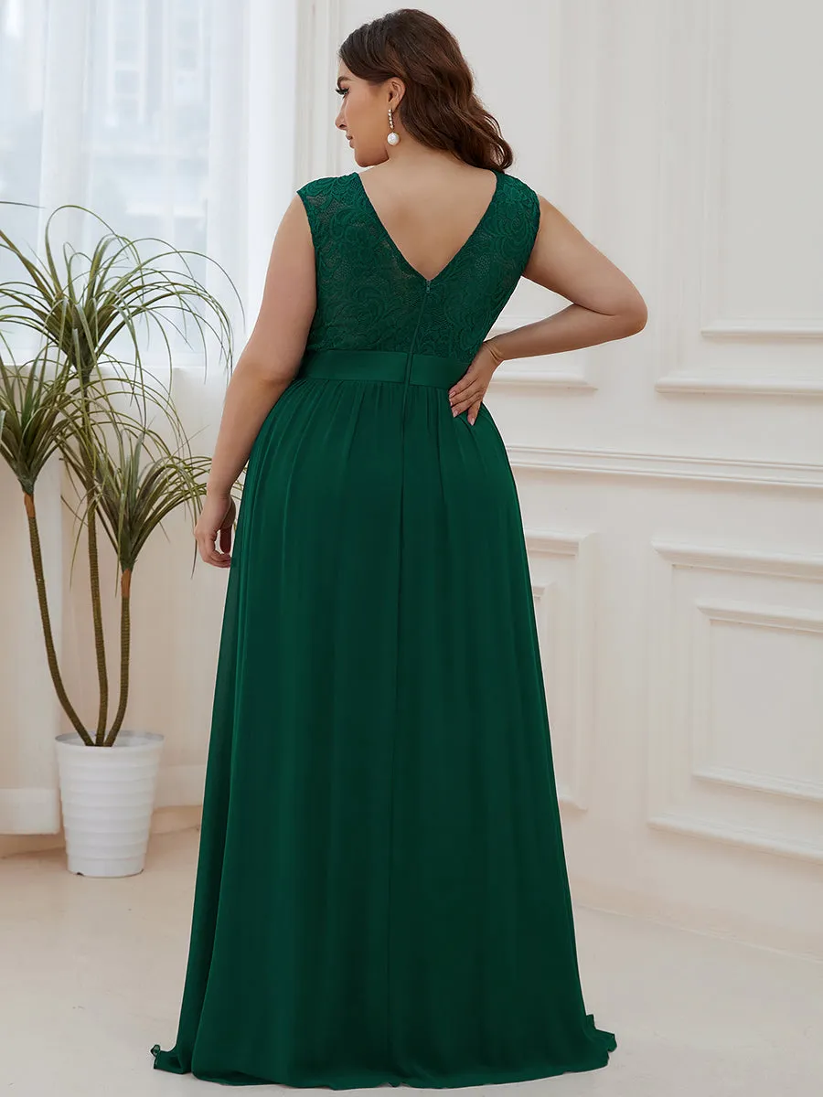 Robe Demoiselle d'Honneur Grande Taille avec Dos en V et Dentelle