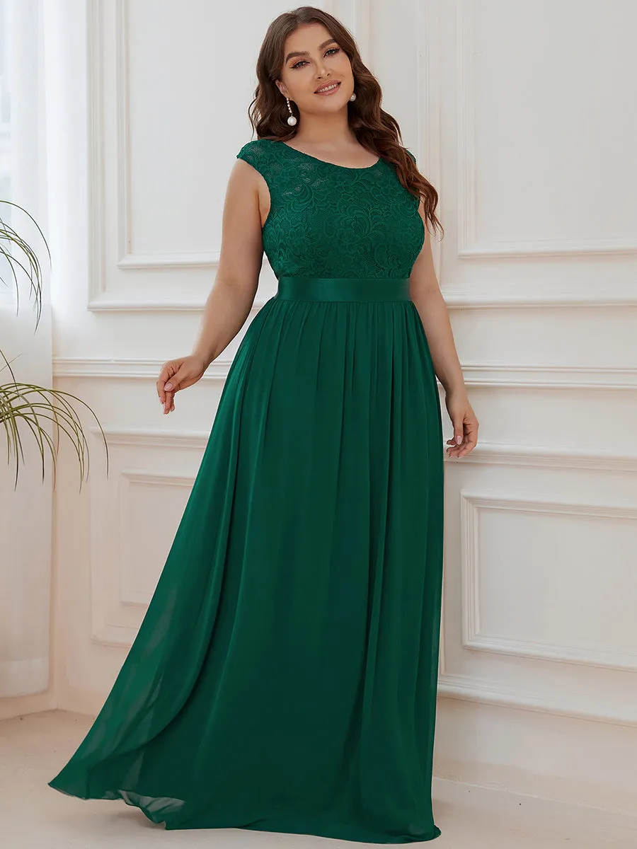 Robe Demoiselle d'Honneur Grande Taille avec Dos en V et Dentelle