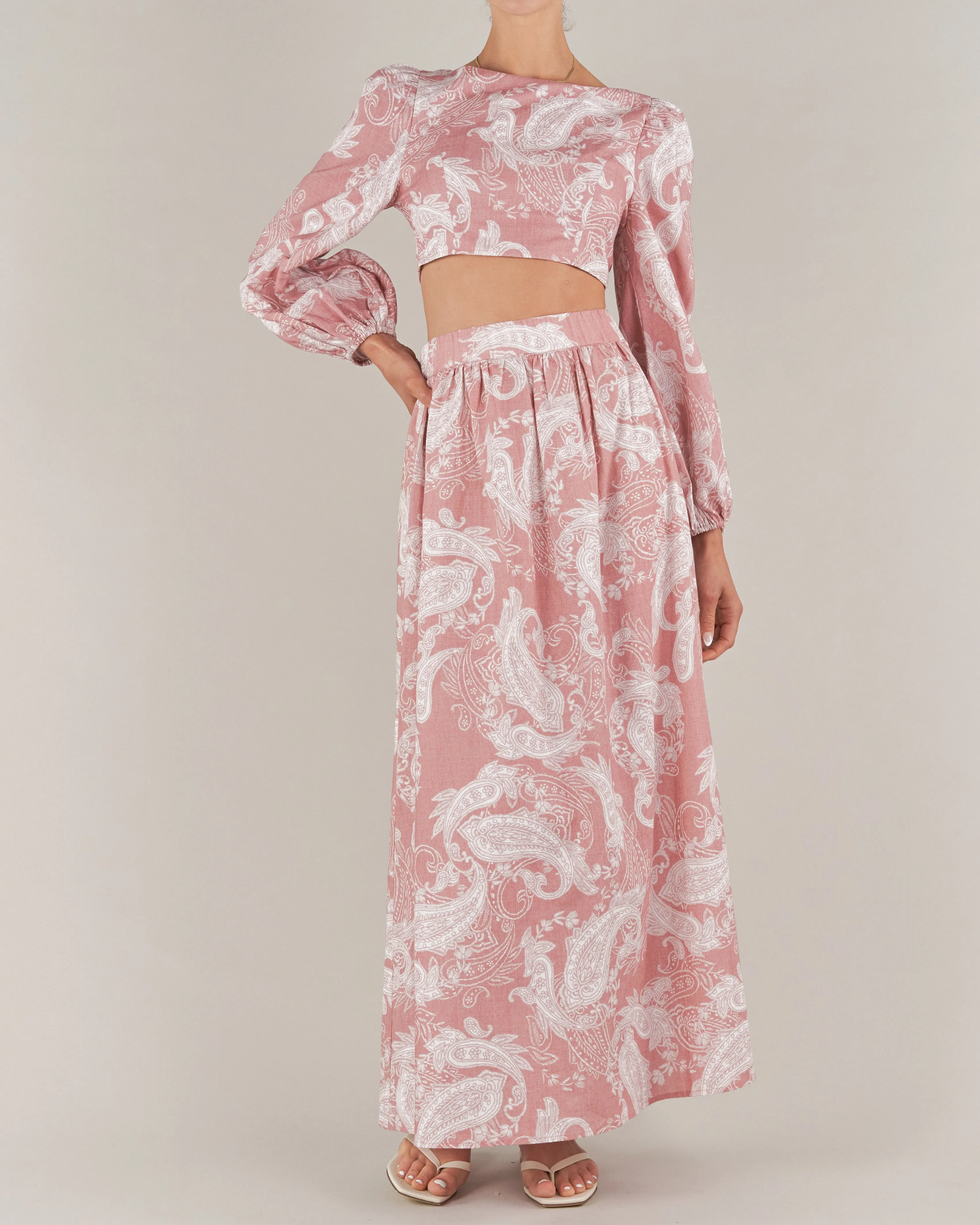 Rosa Paisley Linen Maxi Skirt