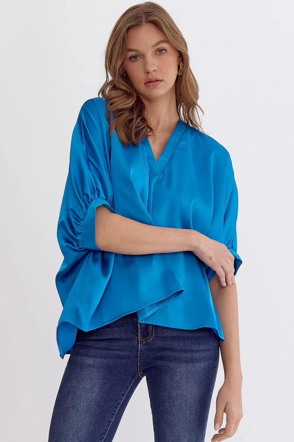 Satin V-Neck 1/2 Sleeve Top