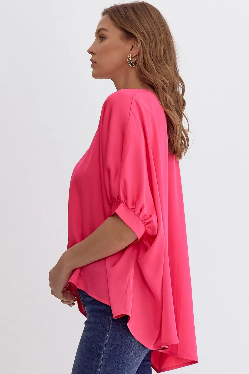 Satin V-Neck 1/2 Sleeve Top