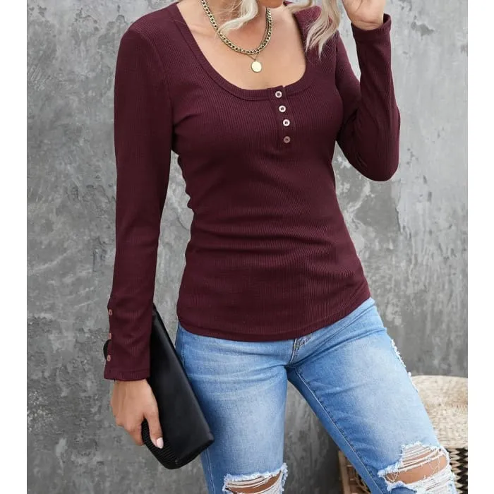 Scoop Neck Waffle Henley