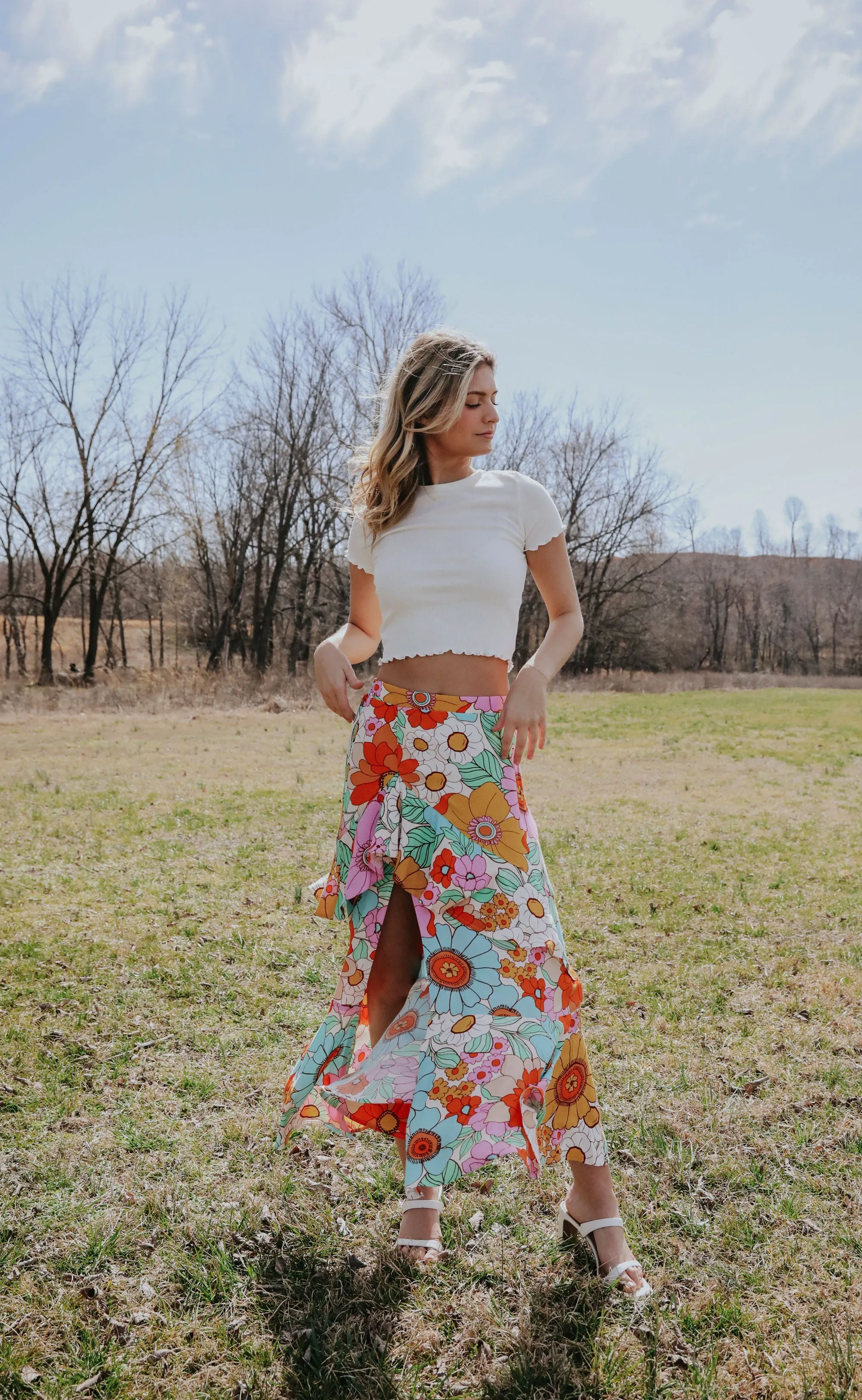 show me your mumu: nala ruffle skirt - flower market